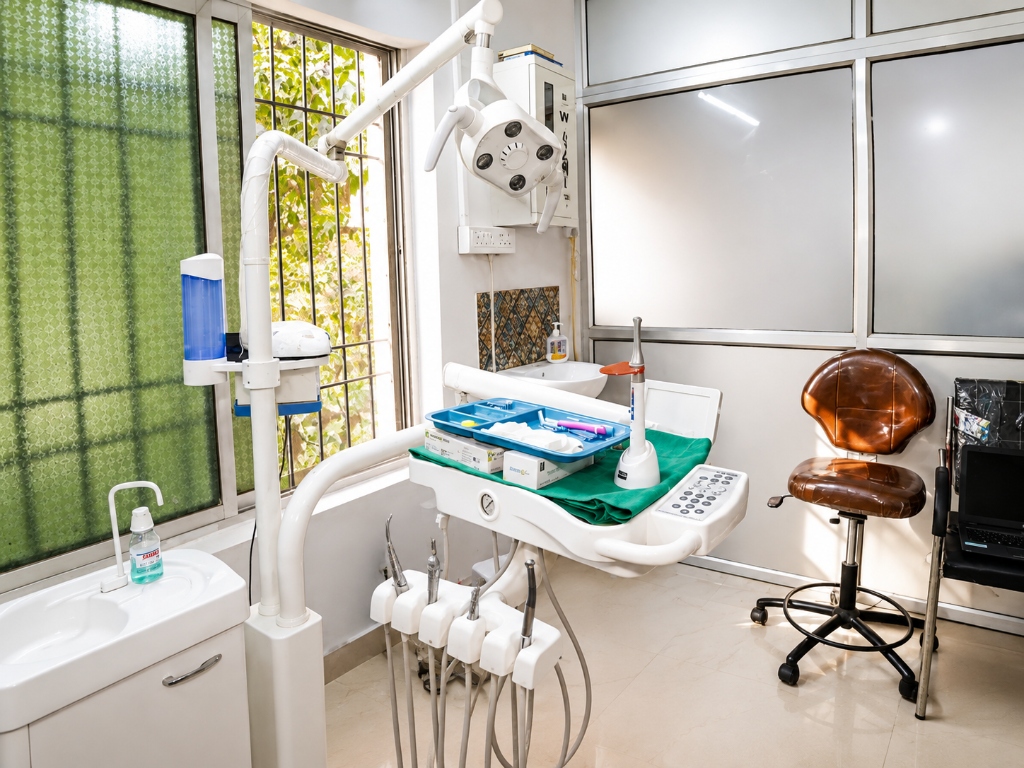 Modern hygienic dental treatment room with ergonomic chair and advanced dental equipment at Eat Well Dental Patna